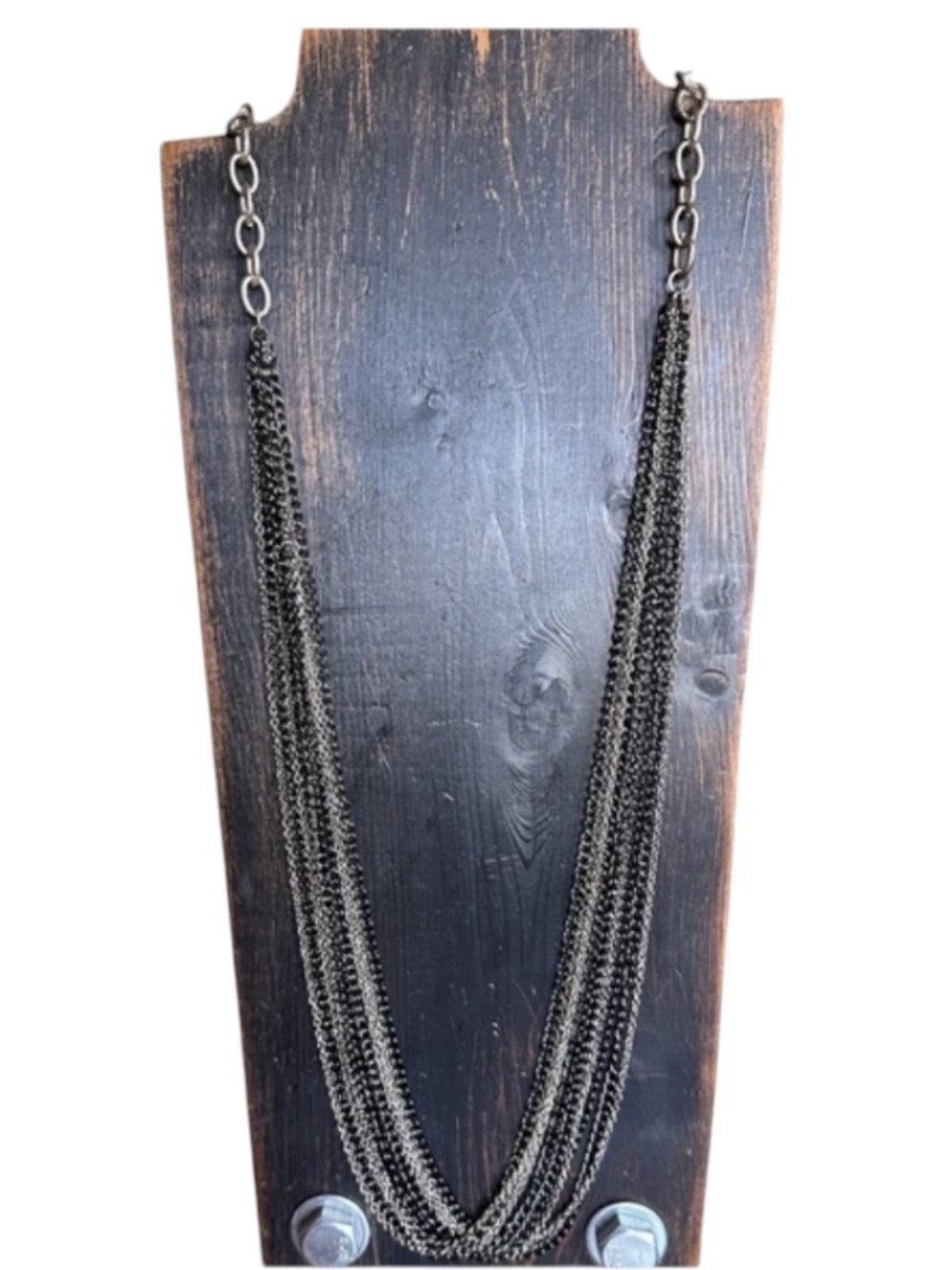 NEW Gunmetal Multi Chain Necklace Layered 10 Strand Slip On Statement
